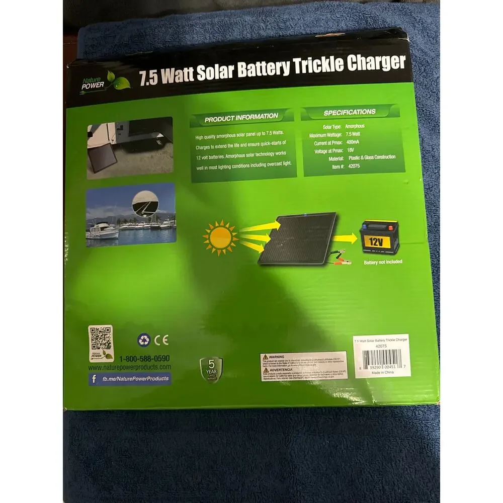7.5W Amorphous Solar Panel 12V Battery Trickle Charger Outdoor Power Supply P-21